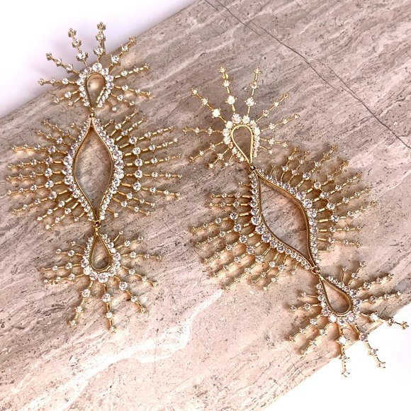 NEW~ Anthropologie Crystal Sunburst Silver Statement Earrings - Picture 8 of 10